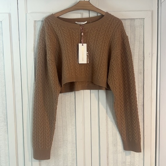 LoveShackFancy Calloway Cropped Sweater in Beige M NWT - Picture 4 of 7